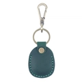 Green leather AirTag keychain holder with bronze metal spring ring and snap button - Crazy Horse Dark Green