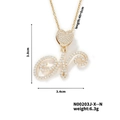 Gold plated letter N pendant necklace with heart link and sparkling cubic zirconia stones - Cursive Letter N Style (N00203J-X--N)