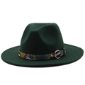 Dark green wide brim fedora hat with a colorful snakeskin leather band and buckle - L(58-60cm) / Dark Forest Green