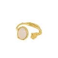 S925 Silberring in Zweigform mit Goldfinish und ovaler rosa Achateinlage Damen - Einstellbar Offen / 18K Gold