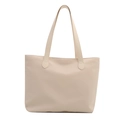 Minimalist beige PU leather tote bag with long handles and spacious interior design - White