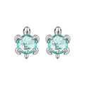 Polished S925 sterling silver sea turtle stud earrings with green faceted gemstone - SCE1879 Mint Green Sea Turtle Stud Earrings