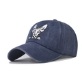 Navy washed cotton baseball cap featuring white Sphynx cat embroidery on the front - Adjustable / Navy Blue