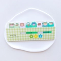 Green cartoon sticky notes set in checkered box on a decorative white tray - Green Plaid