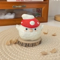 Close-up of hand-carved wooden chick ornament with a red mushroom hat on wood base - Mushroom Hat Tuan Tuan with Wings (Large) / Height approx 7cm