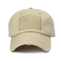 Distressed khaki baseball cap with tactical US flag embroidery patch and vintage finish - Adjustable / Khaki