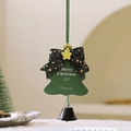 Ciondolo albero di Natale verde con fiocco nero e campanello dorato per decoro festivo - Pendaglio a Campanella per Biglietto di Natale Tipo B - Verde