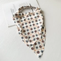 White elastic headscarf with black compass pattern on soft satin fabric texture - Satin White Orange Compass