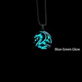 Luminous dragon totem pendant necklace with glowing blue-green light effect for men - Stainless Steel Cyan-Green Glow