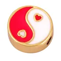 DIY colorful yin yang beads with heart details and golden finish for jewelry making - Tai Chi Heart-Red