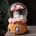 Totoro music box crystal ball with cherry blossom scene on a resin tree trunk base - 2526 Pink / Medium 80mm Light + Music