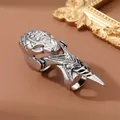 Vintage silver punk skull armor ring with movable joints for men in gothic rock style - Adjustable Open / E-Monster Head Joint Ring