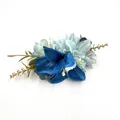 Elegant bohemian blue velvet flower hair comb with golden leaves for bridal hair styling - FS44-3 Blue