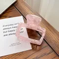 Pink marble texture acetate hair claw clip with a hollow rectangular design - 6.6cm / Metallic Pink