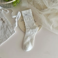 Calcetines blancos estilo ballet con lazo plateado y tejido de malla transpirable de lunares - Talla única / Blanco Puro