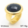 Gold-plated titanium cocktail ring featuring a faceted black glass stone with 24mm width - Gold with Black Gemstone