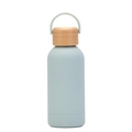 Minimalist 350ml double-layer insulated water bottle in mint green with bamboo lid - Cyan White