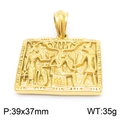Golden Egyptian pharaoh pendant necklace in punk style with embossed hieroglyph symbols - Gold Color (Pendant Only) (KP119964-KJX)