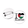 Round Palestine map heart pin badge with safety pin back on white background - I Love Palestine White Background (JY008763 Silver-12)