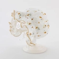Detail of baby floral cotton bonnet featuring yellow print and golden embroidered ruffle - Yellow Floral