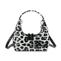 Bolso elegante de charol con estampado de leopardo blanco y negro y asa superior - Negro