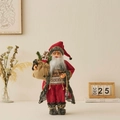 Babbo Natale in piedi in velluto rosso con bordo in pelliccia grigia e sacco regalo in juta - 45cm