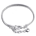 Silver snake chain bracelet with heart pendant and lobster clasp on white background - Platinum 16cm