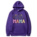 Dark purple Mama Est 2025 hoodie with colorful rainbow floral mama print on front - Purple