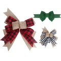 Three assorted Scottish plaid decorative bows in red, green, and black for Christmas decor - Can be processed into bows