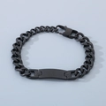 Men's matte black stainless steel Cuban chain bracelet with a smooth blank identity plate - Style B / Brushed Black