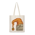 Detail der beige Segeltuchtasche mit Cartoon-Zwerg und Kürbisdruck für Halloween - Cartoon-Zwerg