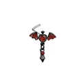 Gros plan du piercing de nez chauve-souris noir avec cœur rouge et pendentif en croix - Clou de nez noir chauve-souris cœur rouge