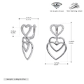 Vista detallada de los pendientes de corazón en plata s925 con circonitas 5A y medidas - Plata 925 / Plateado