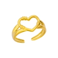 18k gold plated stainless steel heart ring with textured details and adjustable open band - Style 4805-Heart Hollow Threaded