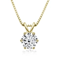 Elegant s925 silver necklace with golden six-prong round moissanite pendant - Pendant Only (No Chain) / Moissanite Pendant / Gold