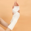 White ribbed knit fingerless gloves and arm warmer sleeves for autumn winter fashion - White