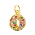Golden round pendant with colorful cubic zirconia swirl design for DIY jewelry - Vortex Rainbow Circle