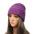 Women's dark purple chunky knit beanie featuring classic cable stitch pattern - Violet