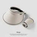 Foldable beige sun visor for women with wide brim and black decorative trim detail - Xu Lu Style Rollable / Off White