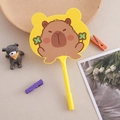 Cute yellow fan ballpoint pen featuring cartoon capybara on a cozy desktop setting - Cartoon Brown Bear Yellow