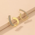 Detail of gold teardrop earrings with spiral design and sparkling pavé crystal settings - Gold Geometric Rhinestone (S925 Silver Needle)