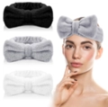 Tre fasce per capelli in peluche con fiocco nero, grigio e bianco per pulizia viso e trucco - Set di fasce con fiocco nero grigio bianco (169#)
