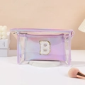 Transparent makeup bag set with gradient inner pouch and shiny letter B decoration - Purple [B]