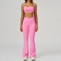Ensemble de yoga rose deux pièces avec legging évasé à taille croisée et brassière - Rose Bonbon (Soutien-gorge + Pantalon Évasé)