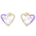 Elegant gold heart stud earrings with purple enamel and sparkling zircon inlay - Gold Purple