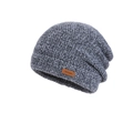 Bonnet en tricot gris chiné pour femme avec doublure polaire et étiquette en cuir - Bonnet Uniquement / Gris clair