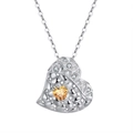 Bohemian silver heart pendant necklace with a brilliant yellow gemstone center - Peridot White Gold Plated, Approx. 2.62g