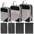 7-piece black and grey compression travel organizer set for clothes and shoes - 7-Piece Set (Double Shoe/Drawstring Bags) / Black