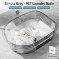 Deep grey transparent PET laundry basin with thickened walls and ergonomic design - Transparent Grey Laundry Tub / With Hook