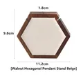 Walnut wood hexagonal jewelry stand with beige lining for pendants and necklaces - Hexagon Pendant Display - Beige Velvet